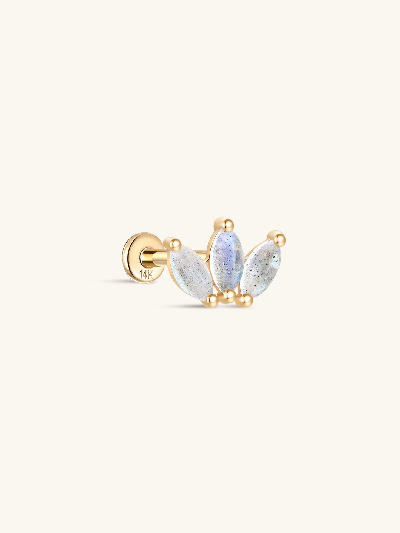 kosiner jewelry 14K Solid Gold Micro Marquise Moonstone Flatback Stud