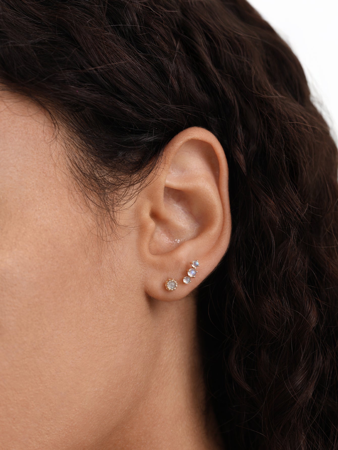 14K Solid Gold Cluster Moonstone Flatback Stud