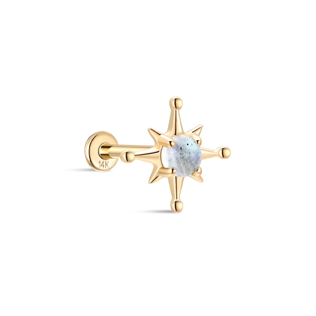 kosiner jewelry 14K Solid Gold Twinkle Star Moonstone Flatback Stud