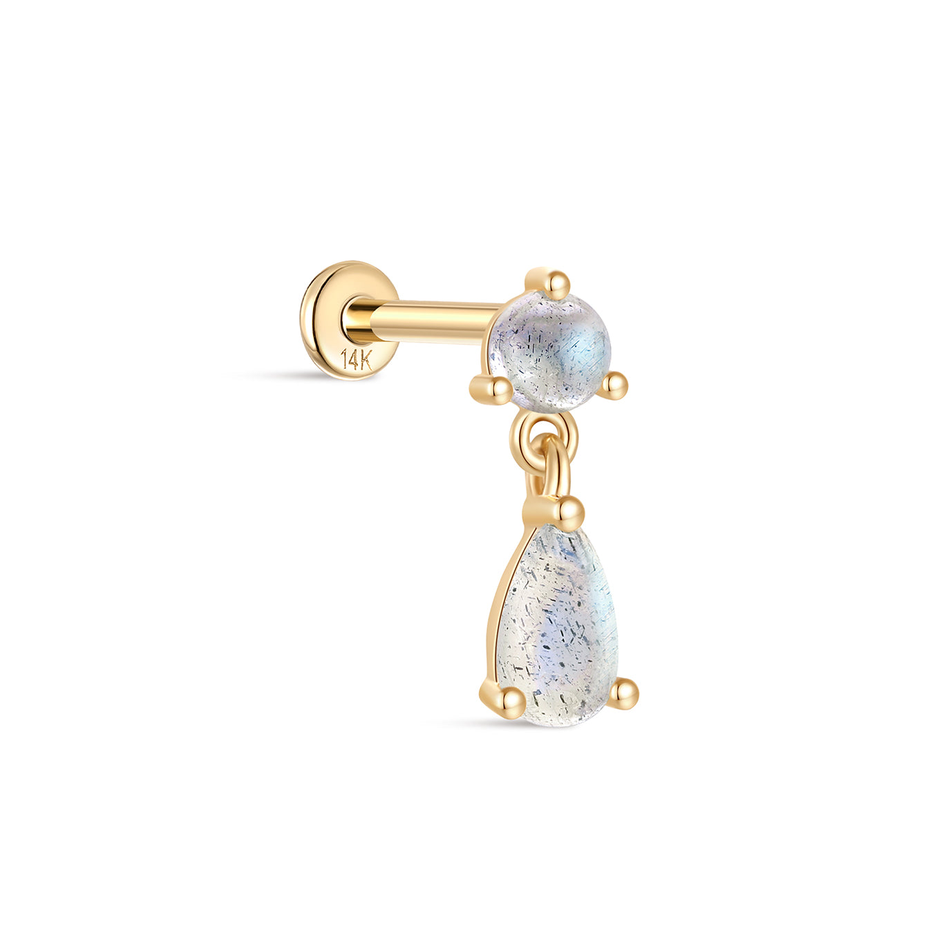 kosiner jewelry 14K Solid Gold Moonstone Dangle Flatback Stud