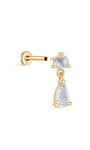 Kosiner jóias 14K ouro maciço Moonstone Dangle Flatback Stud