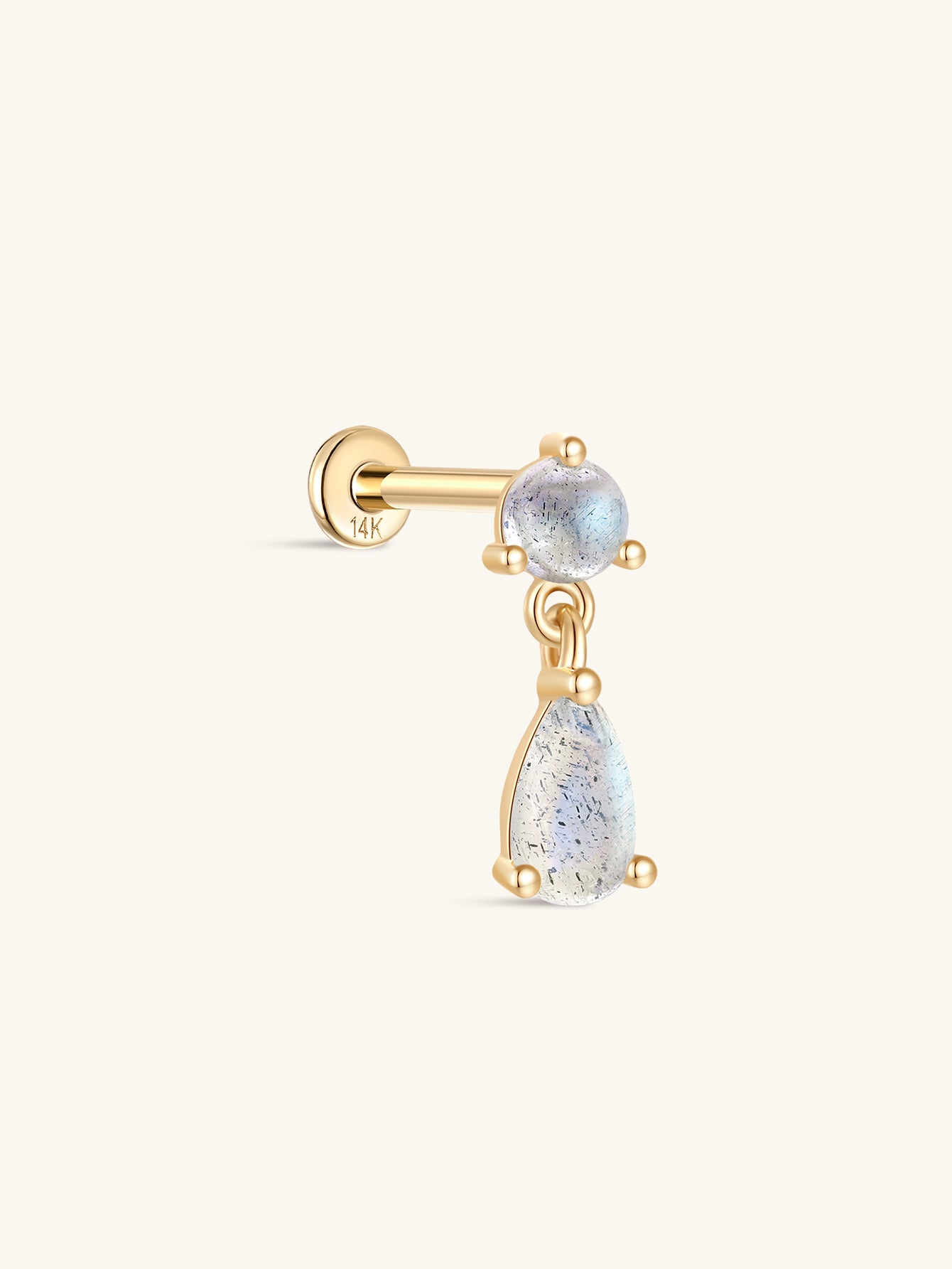 kosiner jewelry 14K Solid Gold Moonstone Dangle Flatback Stud