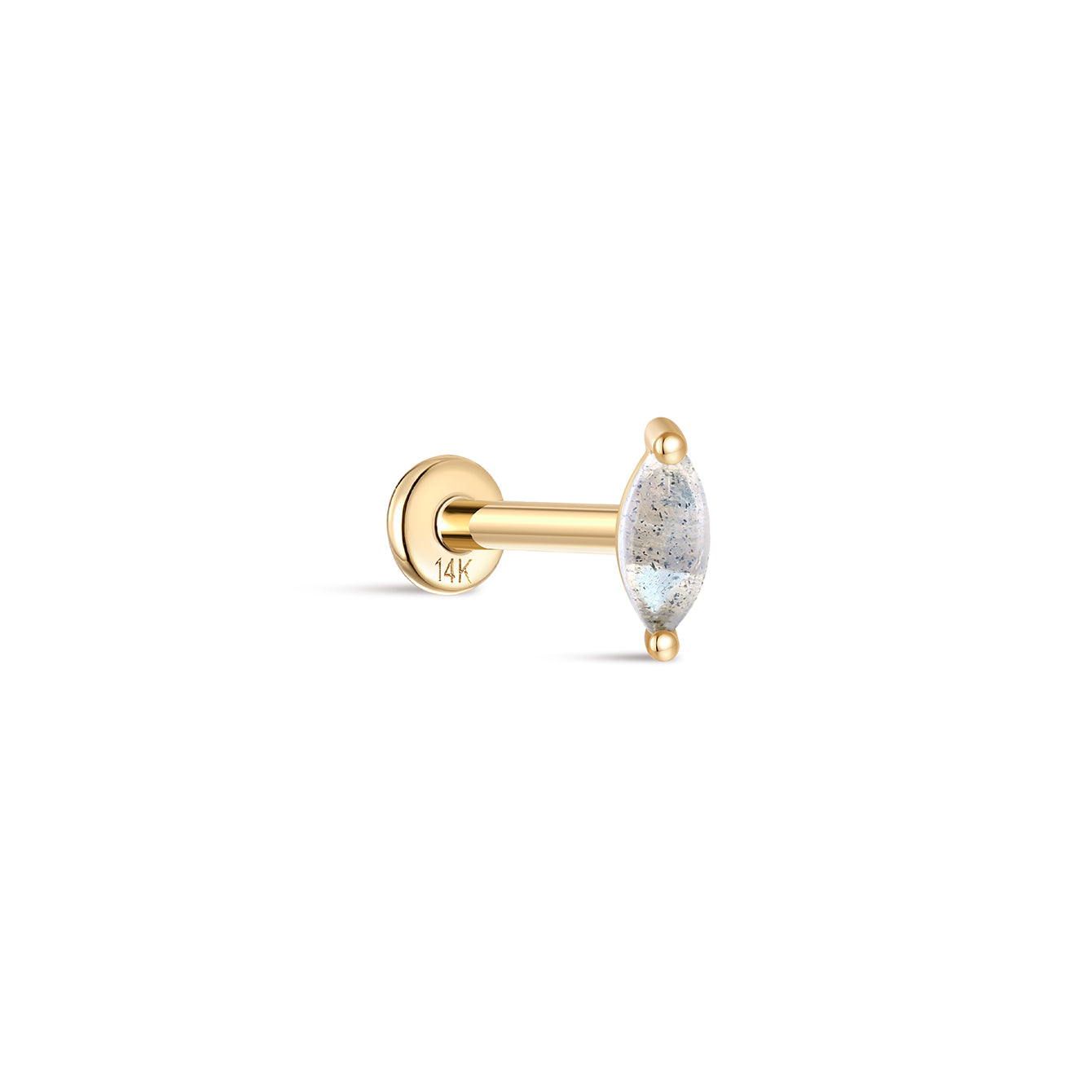 kosiner jewelry 14K Solid Gold Marquise Moonstone Flatback Stud