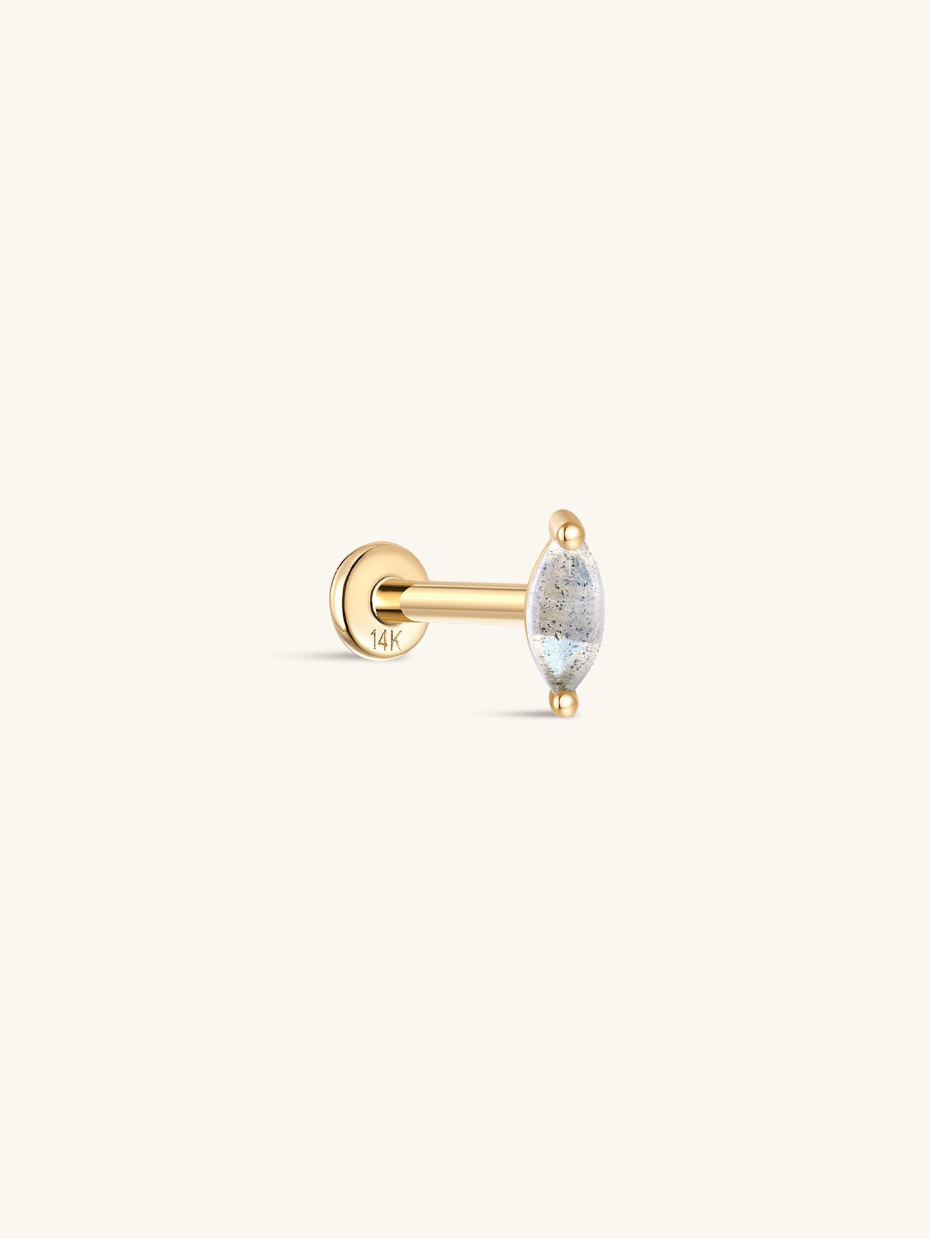 kosiner jewelry 14K Solid Gold Marquise Moonstone Flatback Stud