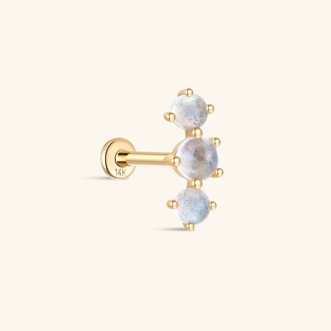 kosiner jewelry 14K Solid Gold Cluster Moonstone Flatback Stud