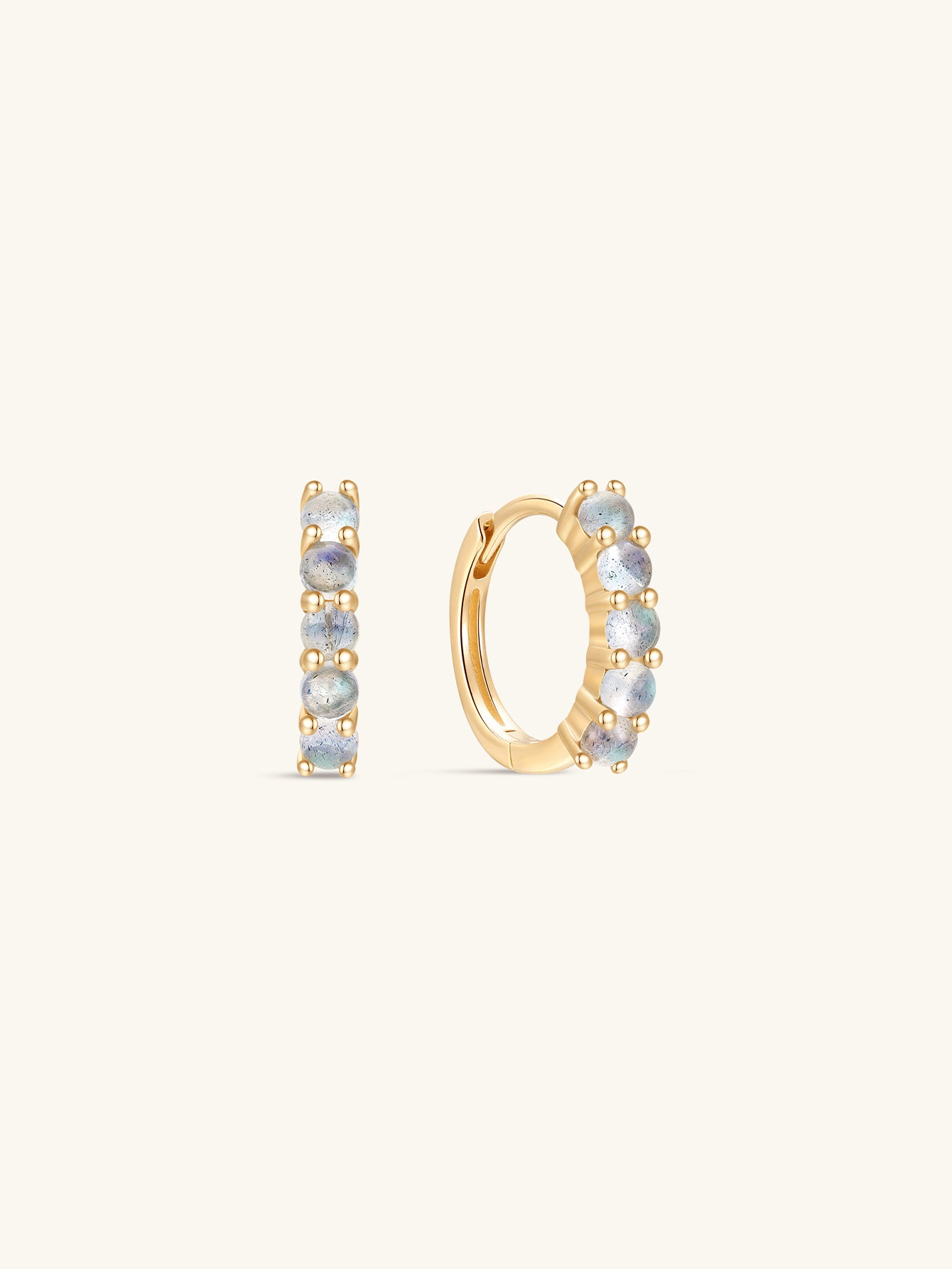 14K Solid Gold Classic Moonstone Hoop Earring