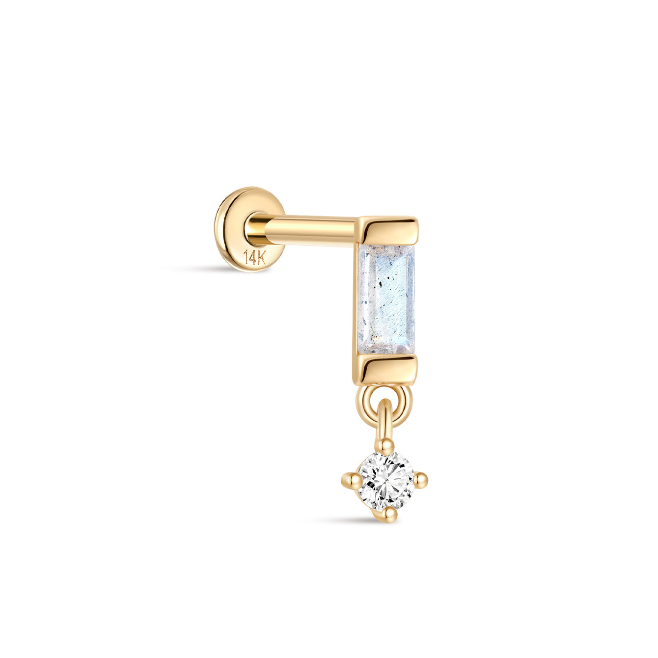 kosiner jewelry 14K Solid Gold Rectangle Moonstone Flatback Stud