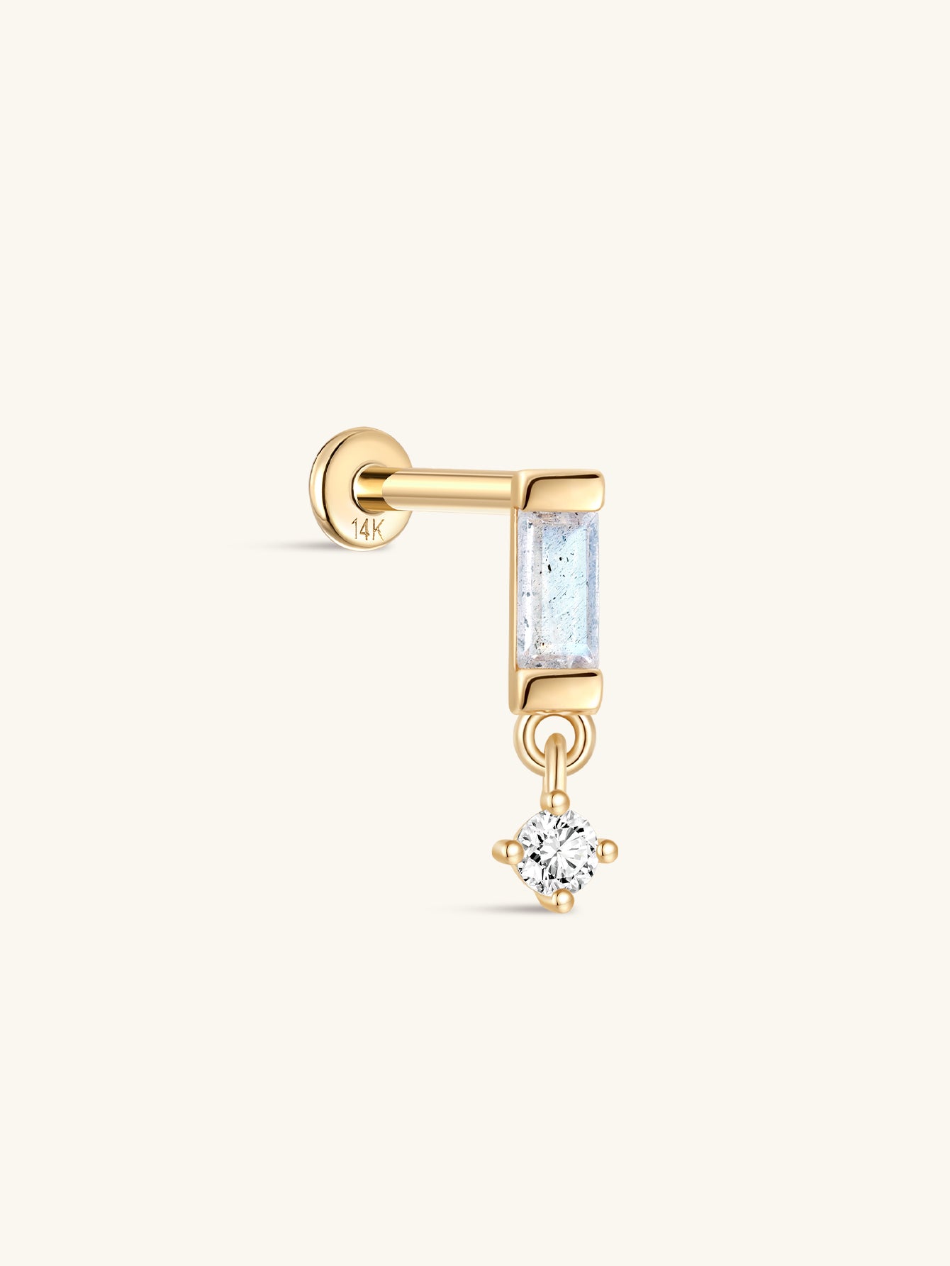 kosiner jewelry 14K Solid Gold Rectangle Moonstone Flatback Stud