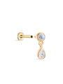 kosiner jewelry 14K Solid Gold Bezel Pear Dangle Moonstone Flatback Stud