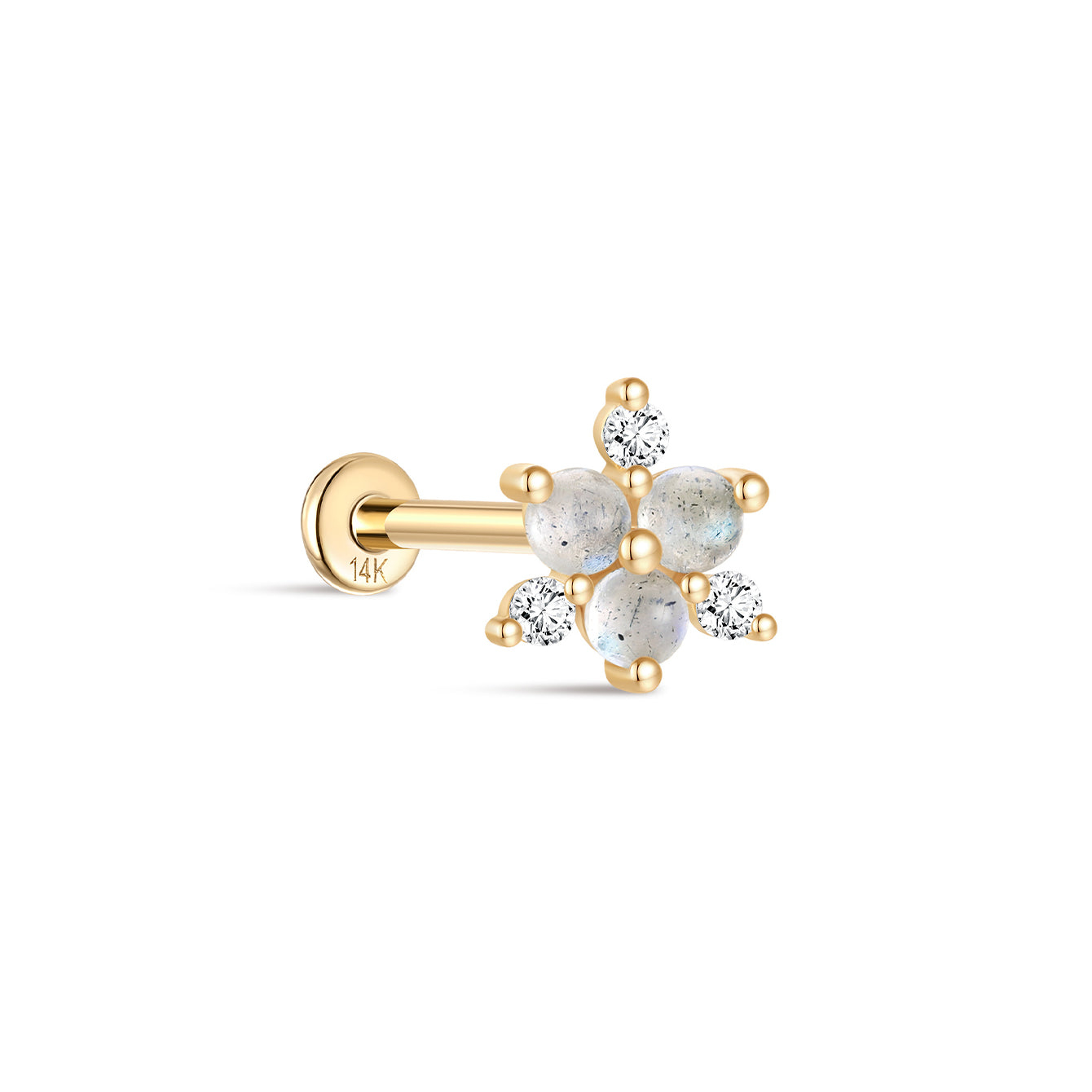 kosiner jewelry 14K Solid Gold Geometric Moonstone Flatback Stud
