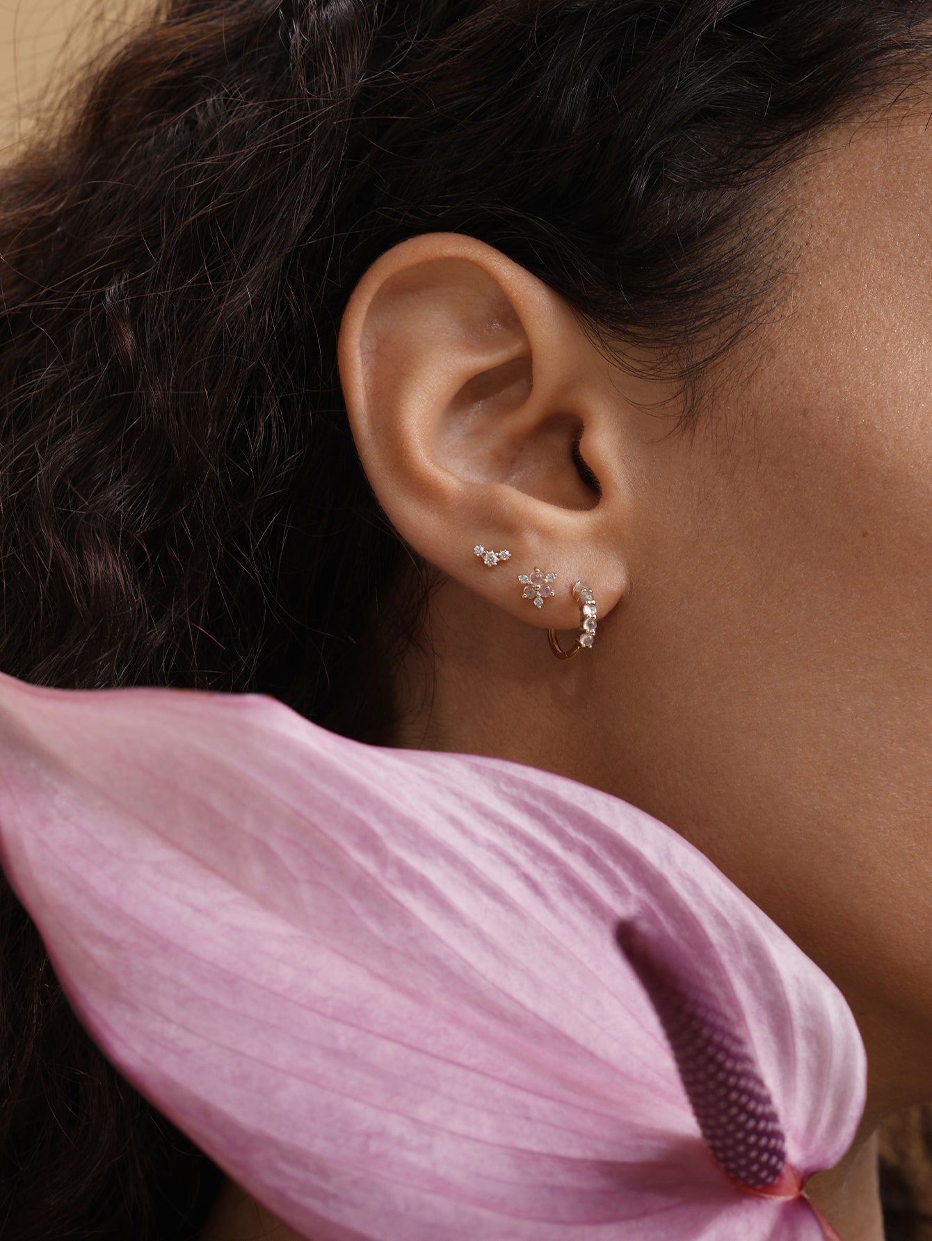 14K Solid Gold Classic Moonstone Hoop Earring