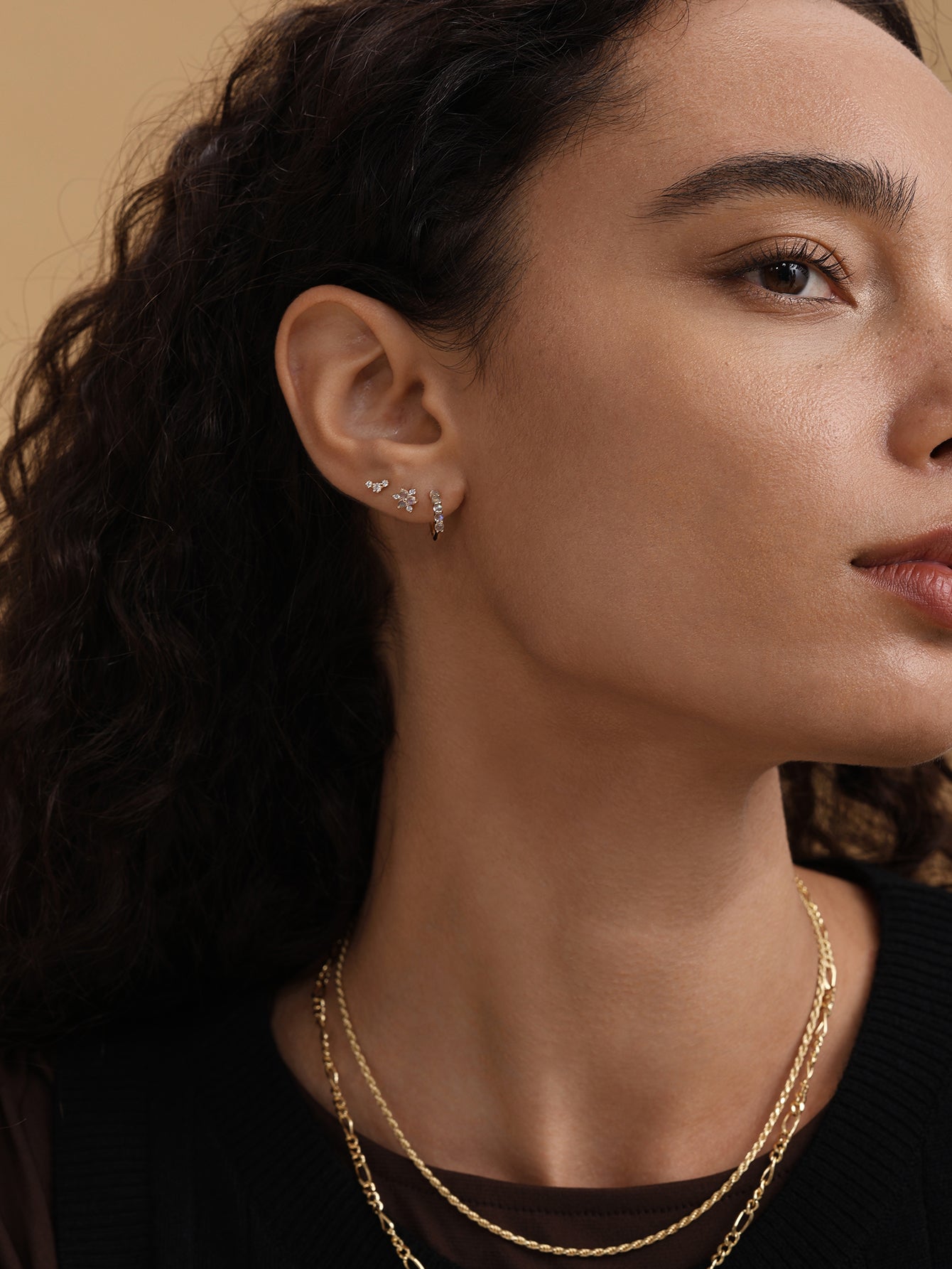 14K Solid Gold Geometric Moonstone Flatback Stud