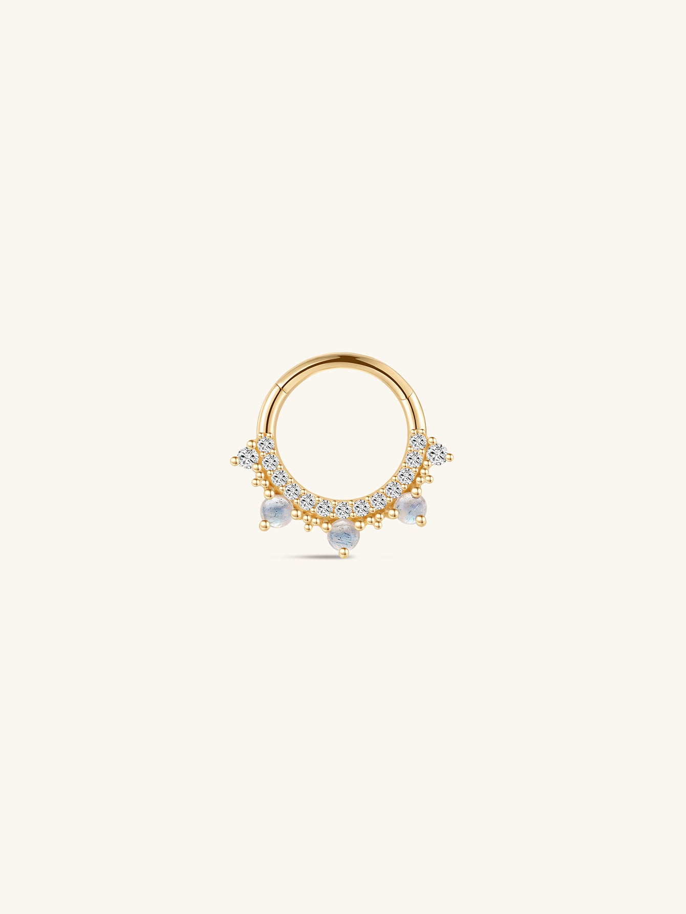 14K Solid Gold Classic Moonstone Cartilage Hoop Earring