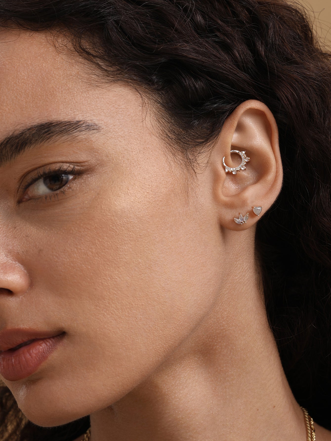 14K Solid Gold Micro Marquise Moonstone Flatback Stud