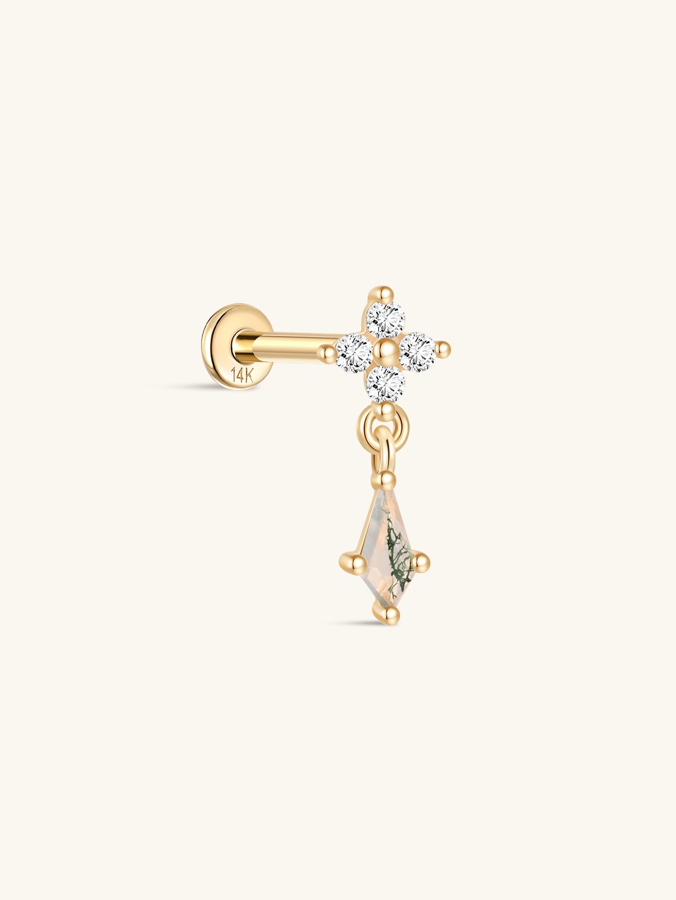 kosiner jewelry 14K Solid Gold Moss Agate Flower Flatback Stud