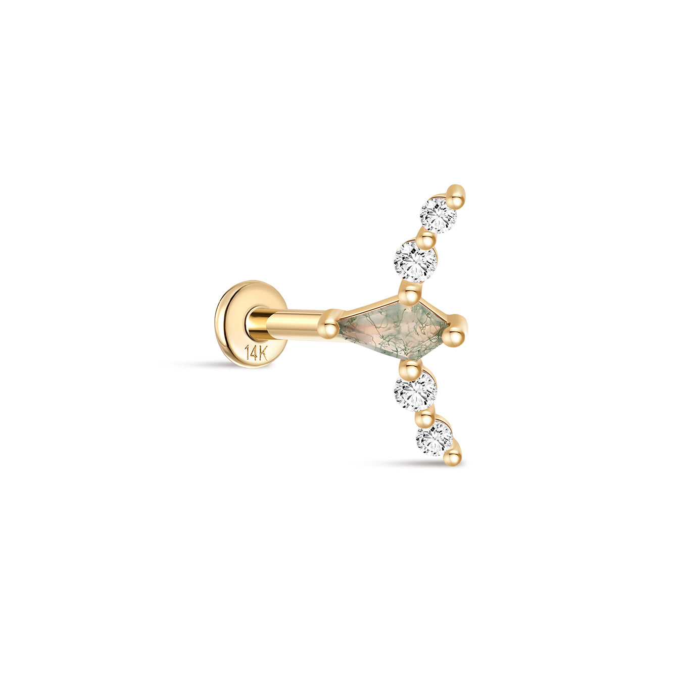 kosiner jewelry 14K Solid Gold Rhombus Moss Agate Flatback Stud