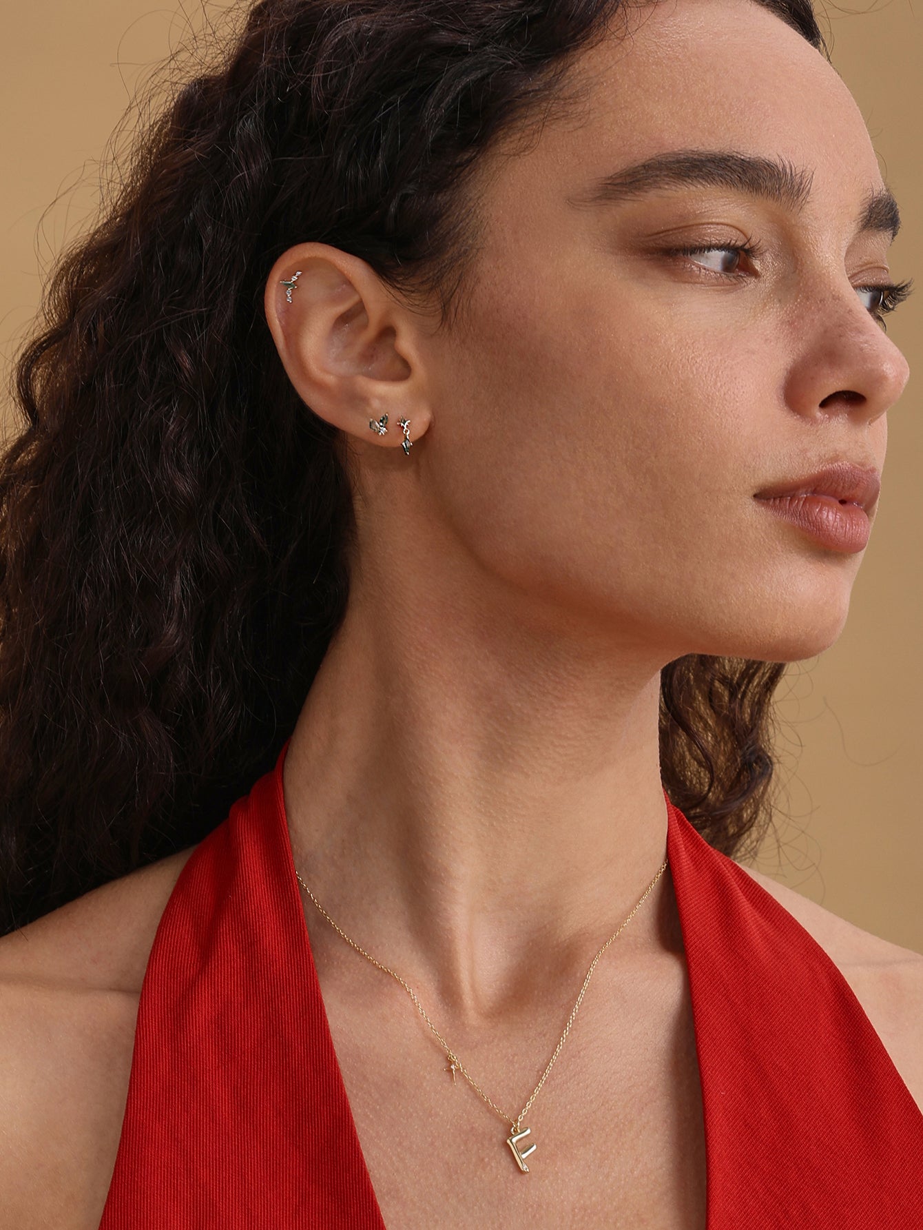 14K massief gouden vlindermosagaat plaksteen Stud