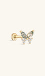 Kosiner Schmuck 14K Massivgold Moosachat Schmetterling Flatback Ohrstecker