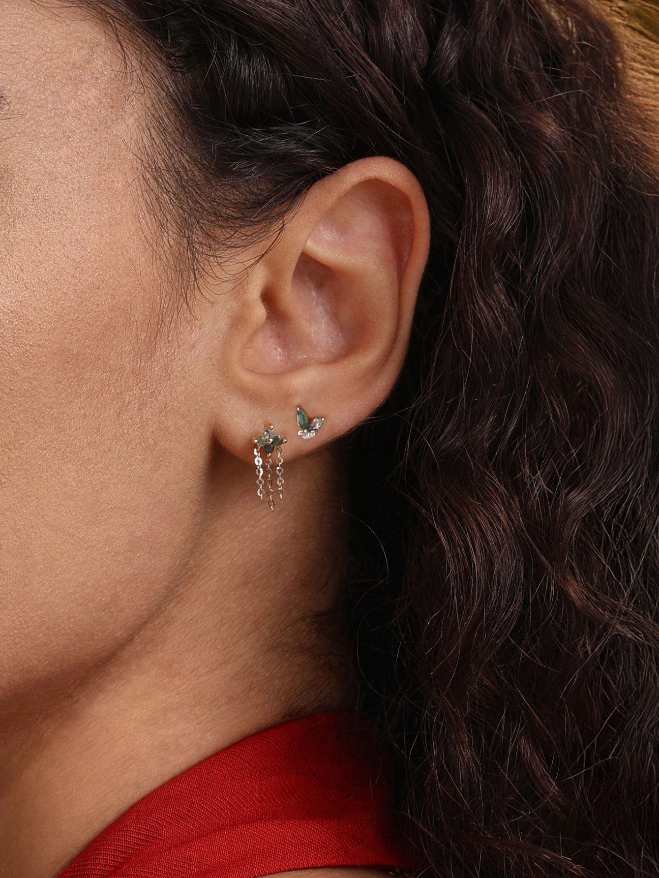 14K Solid Gold Moss Agate Horse Eye Flatback Stud