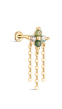 kosiner jewelry 14K Solid Gold Moss Agate Flower Tassel Flatback Stud
