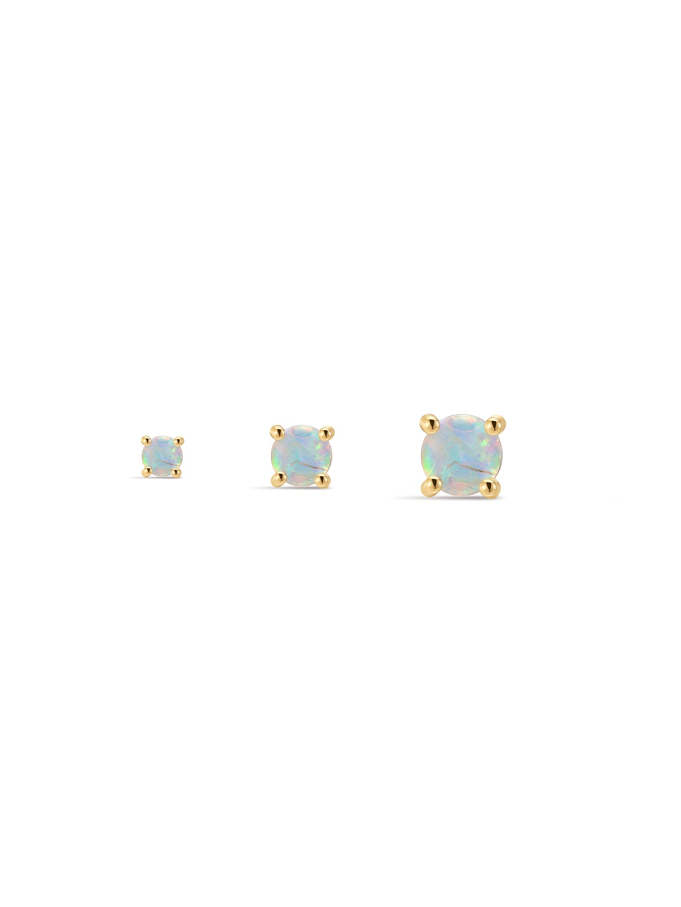 14K Solid Gold Opal Flatback Stud Earrings