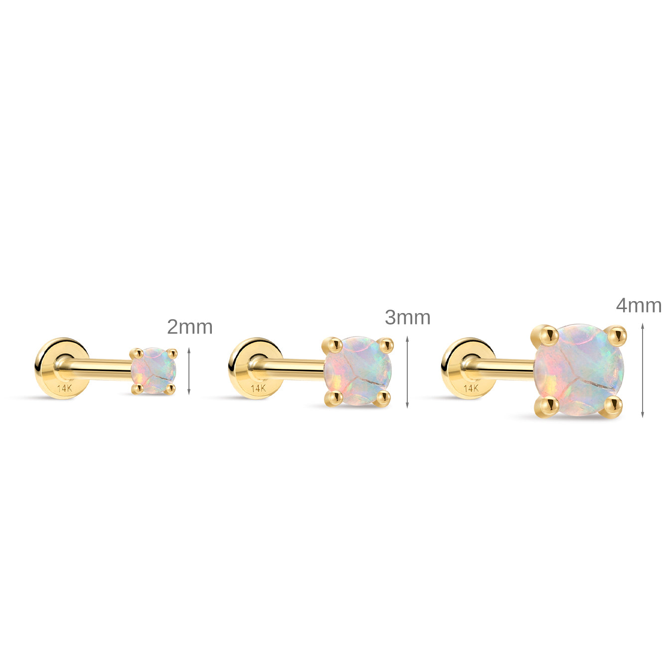 Ohrstecker aus 14-karätigem Gold mit Opal und flacher Rückseite