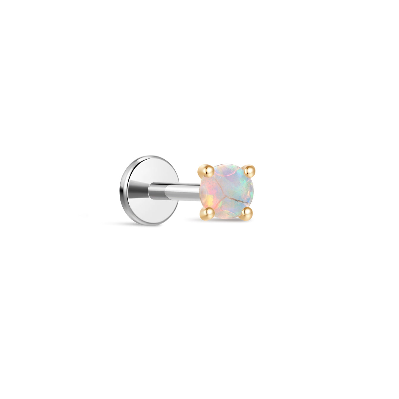 14K Solid Gold Opal Flatback Stud Earrings