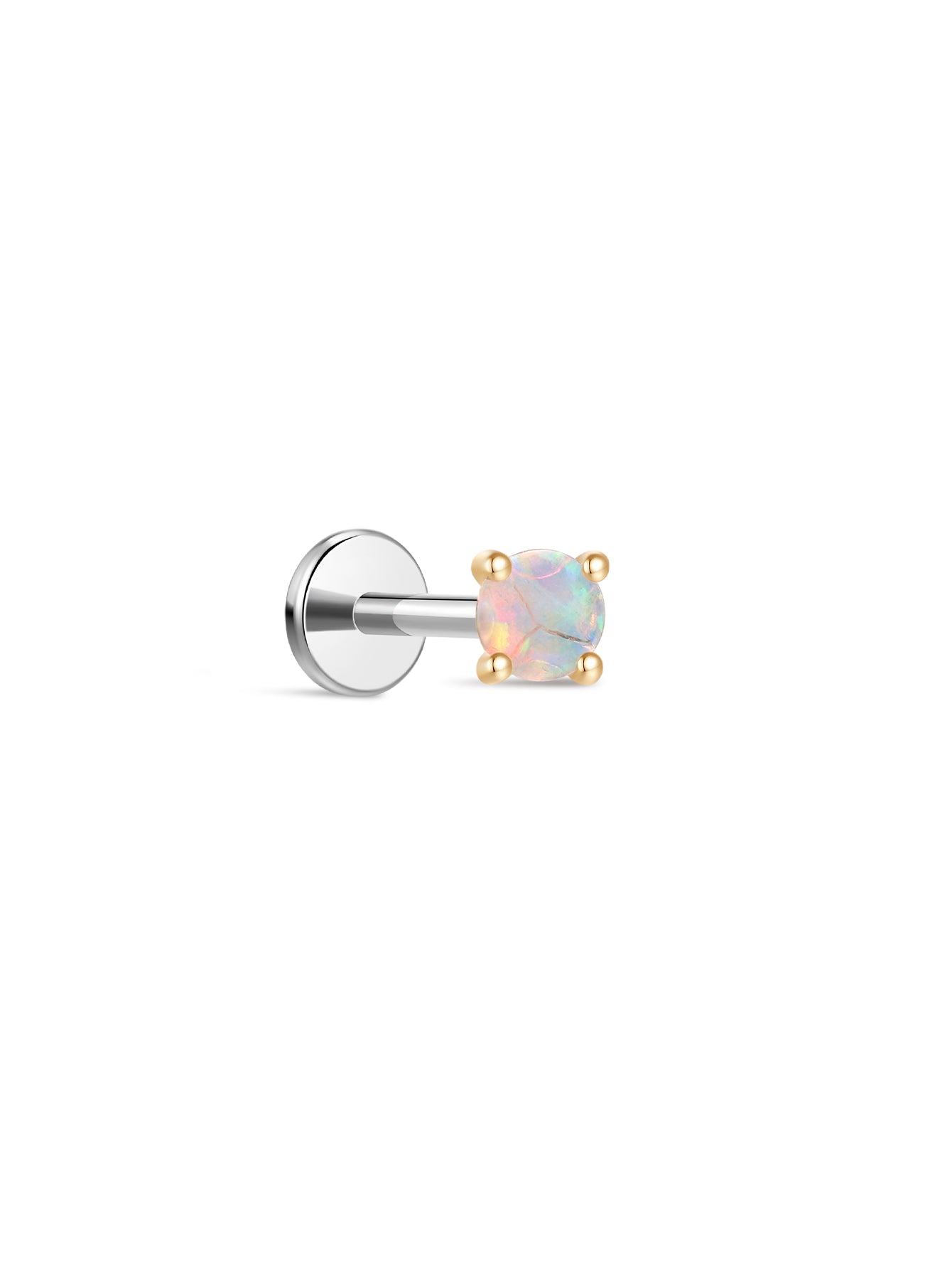14K Solid Gold Opal Flatback Stud Earrings