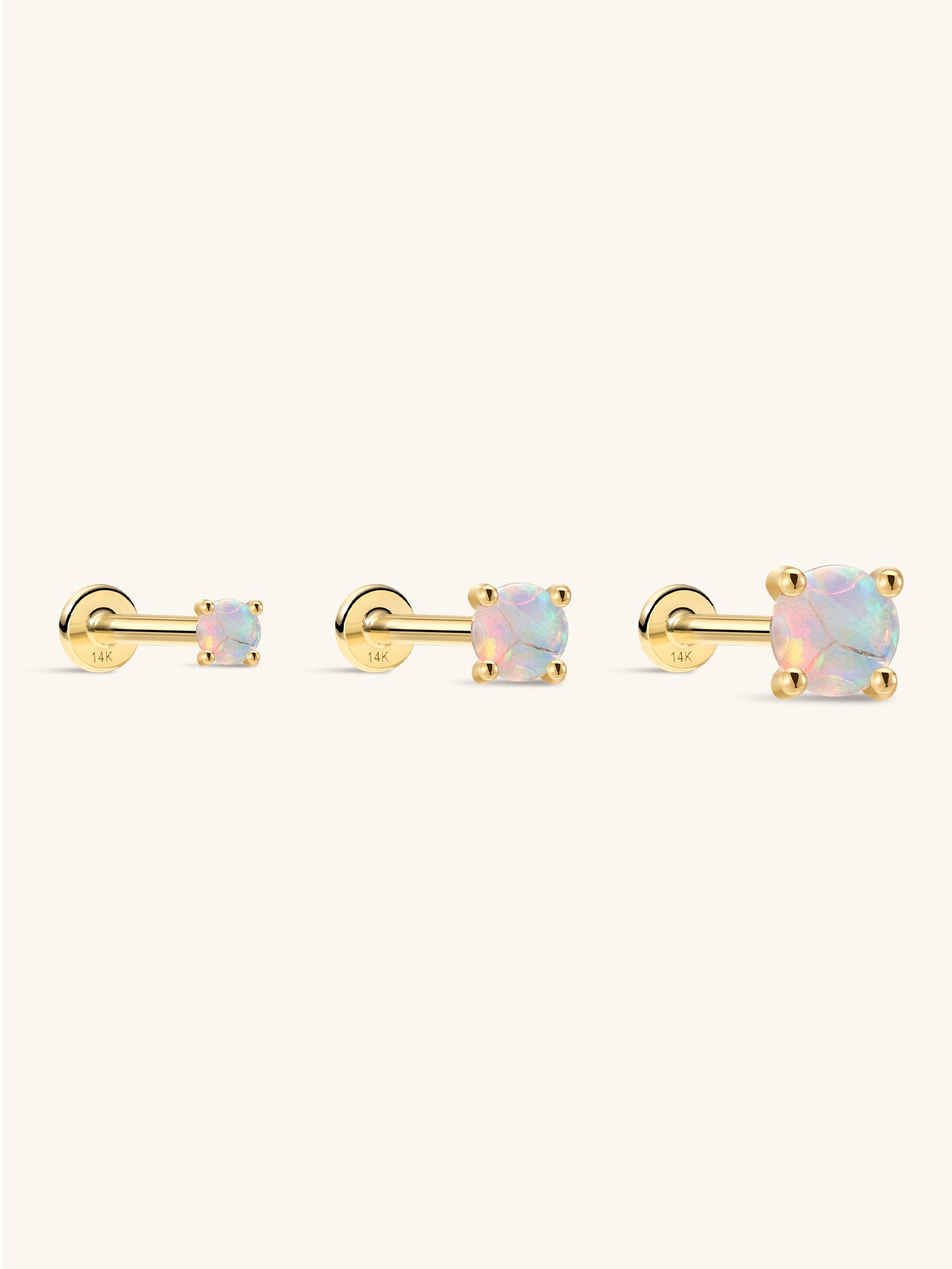 14K Solid Gold Opal Flatback Stud Earrings