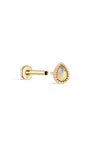 Orecchini a bottone classici con piercing sul retro piatto Kosiner in oro massiccio 14K a goccia opale