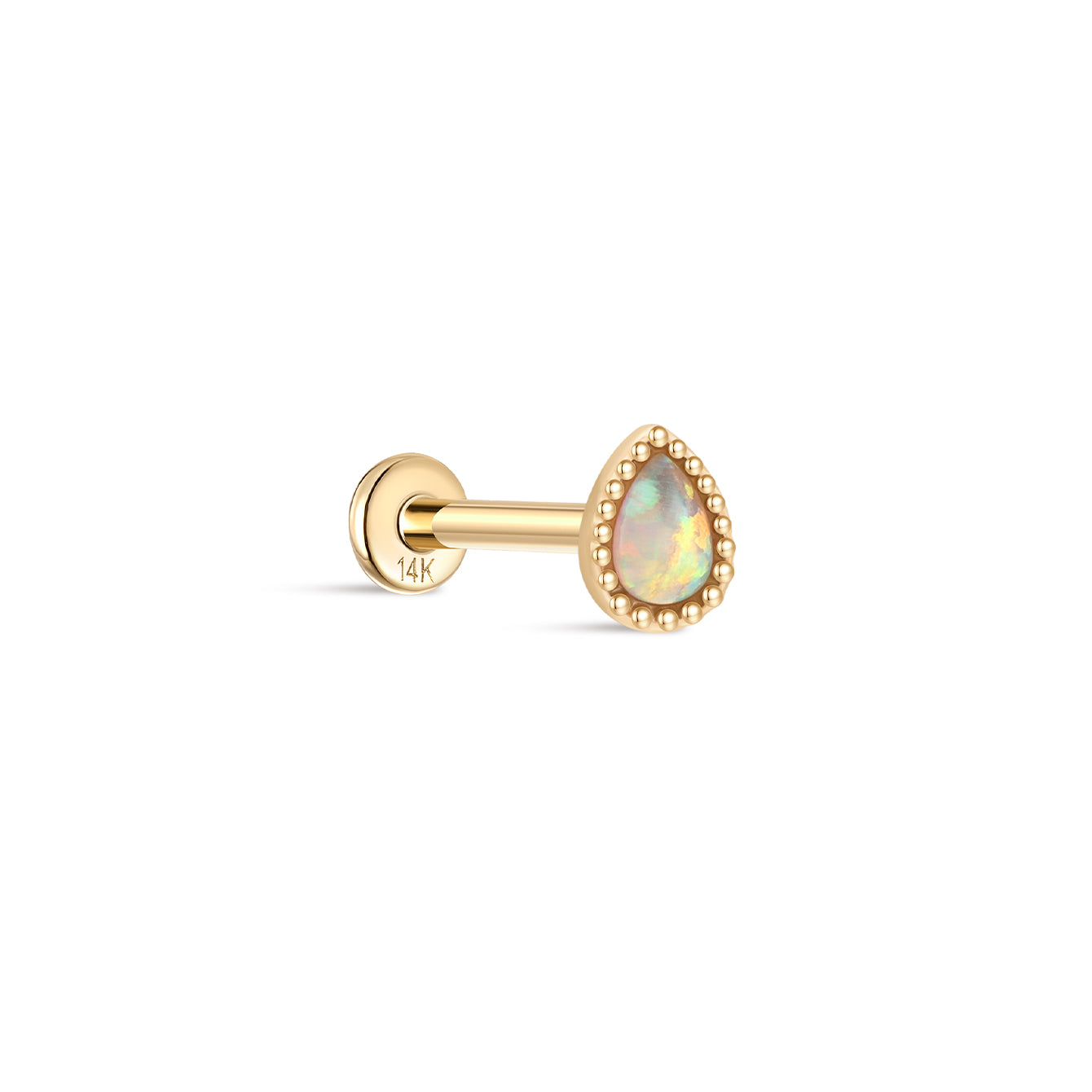 Kosiner 14K Solid Gold Teardrop Opal Classic Flatback Piercing Stud Earrings