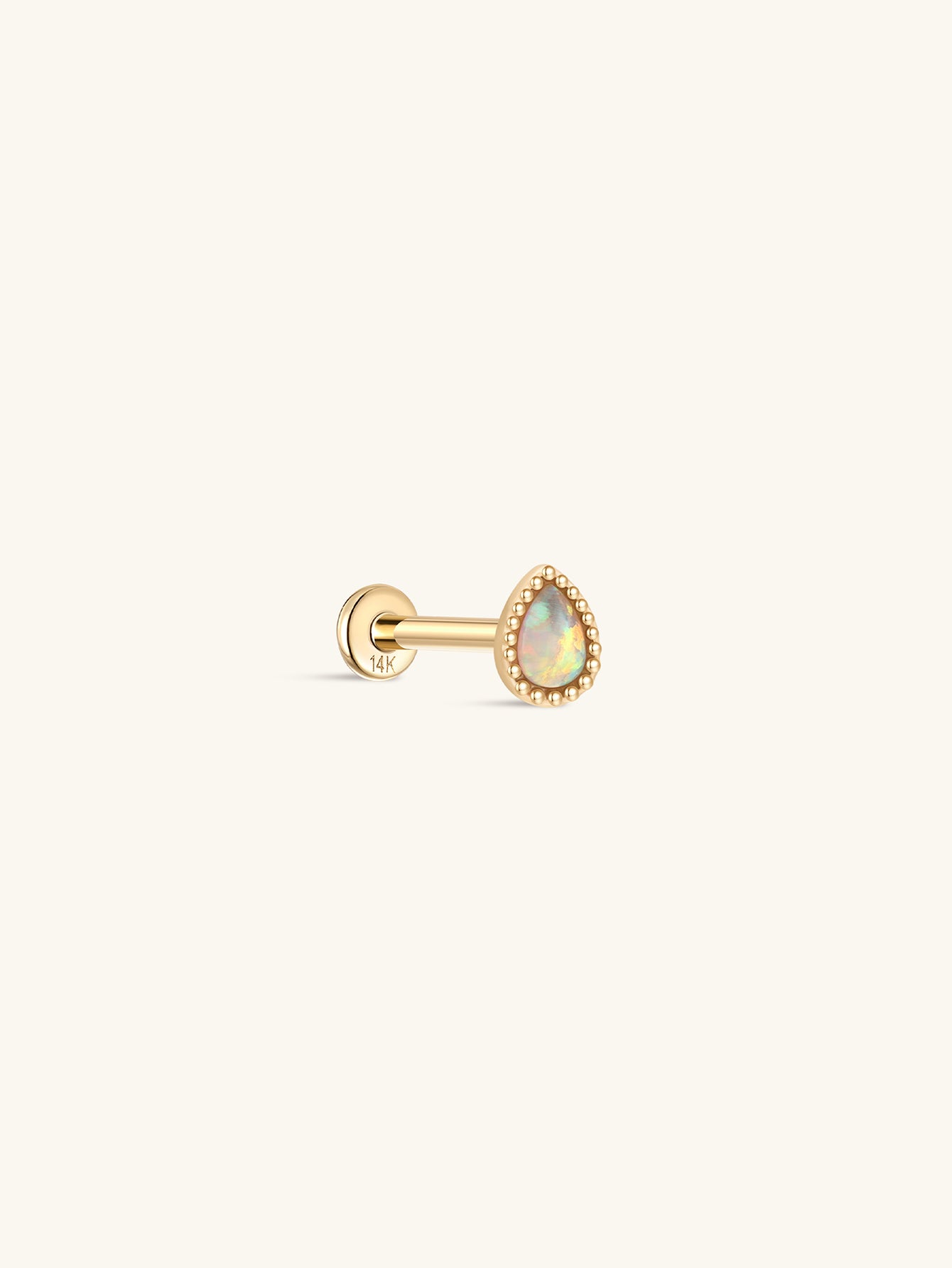 14K Solid Gold Teardrop Opal Classic Flatback Piercing Stud Earrings