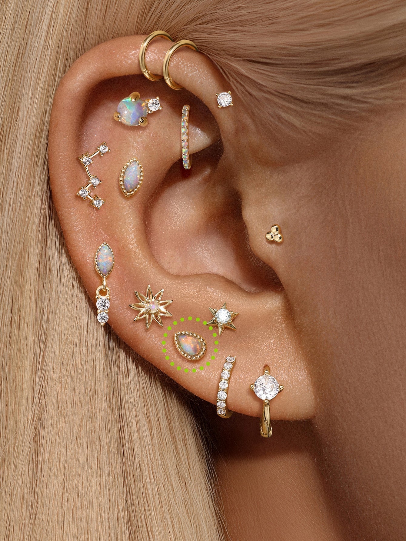 Kosiner 14K Solid Gold Teardrop Opal Classic Flatback Piercing Stud Earrings