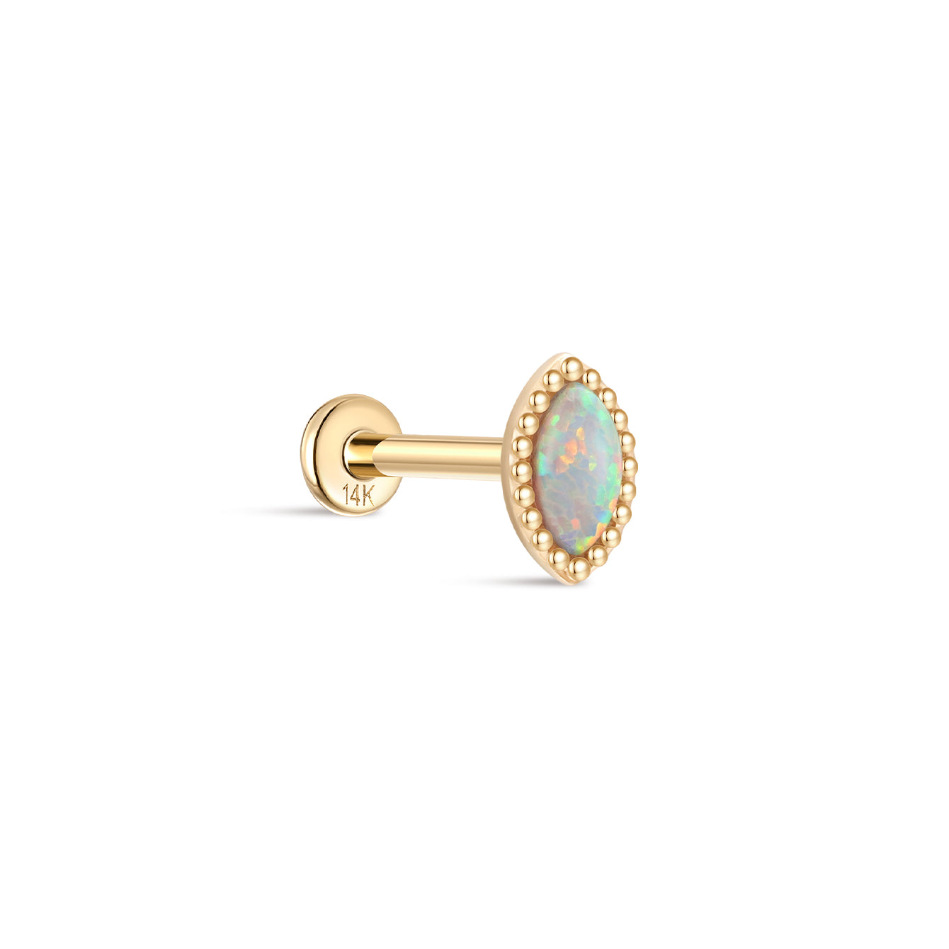 Kosiner 14K Solid Gold Marquise Opal Classic Flatback Piercing Stud Earrings