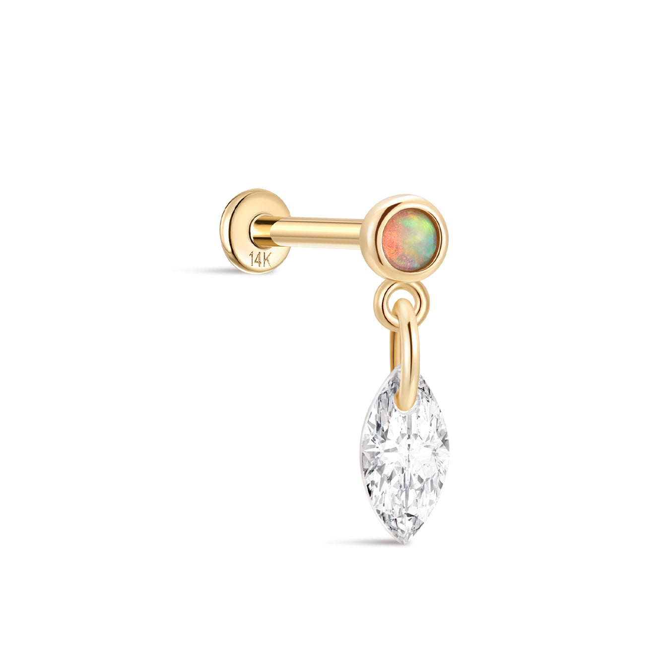Kosiner 14K Solid Gold Bezel Opal Classic Flatback Piercing Stud Earrings
