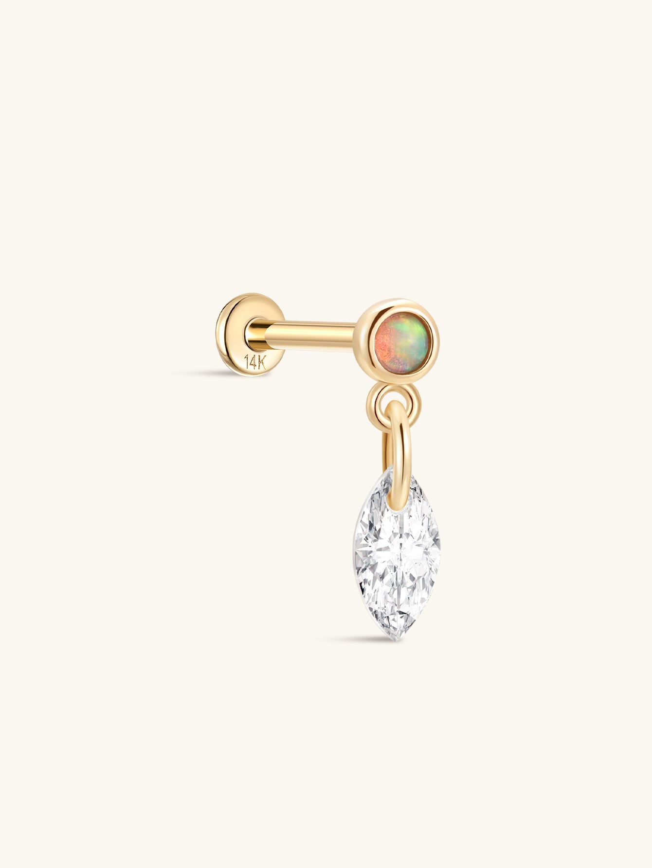 Kosiner 14K Solid Gold Bezel Opal Classic Flatback Piercing Stud Earrings