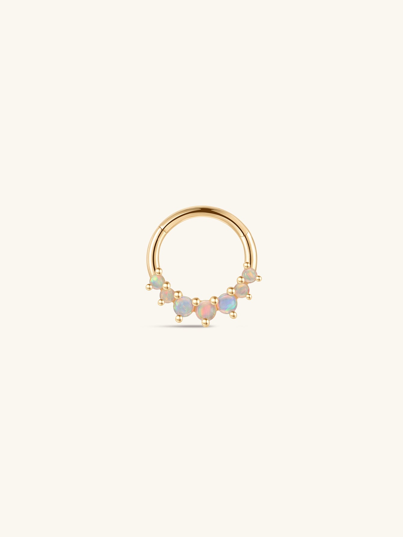 Argola para orelha com ponta de opala em ouro maciço 14K