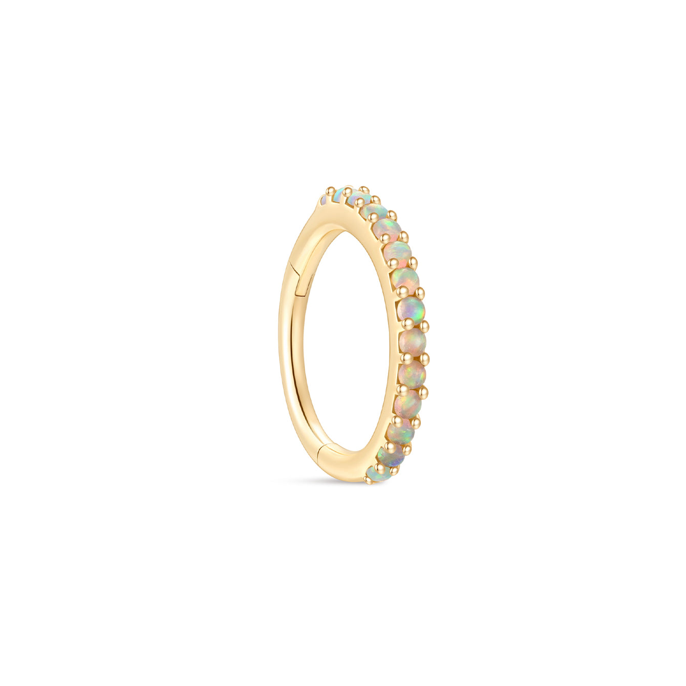 kosiner jewelry 14K Solid Gold Opal Pave Eternity Hoop Huggie Earring