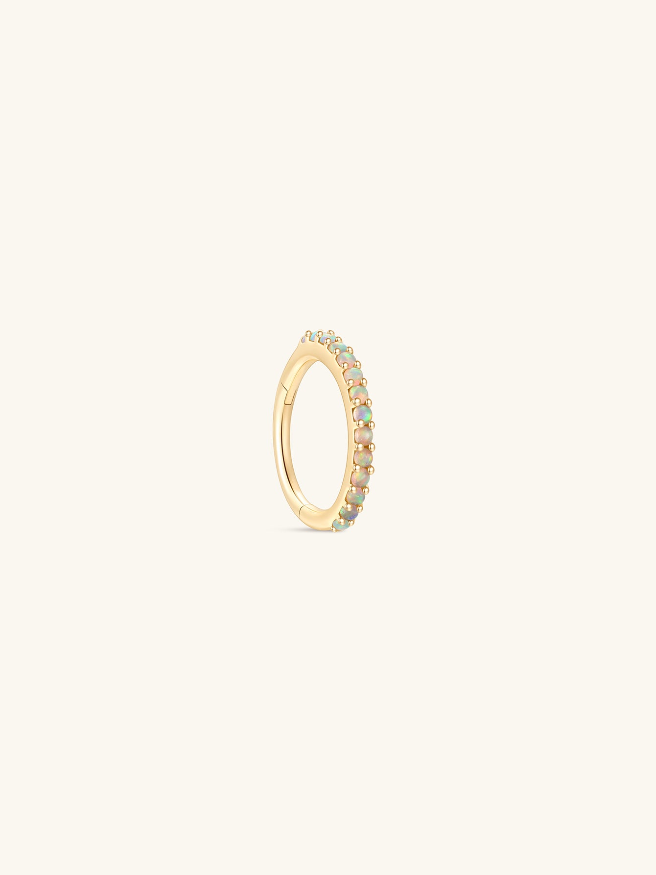 14K Solid Gold Opal Pave Eternity Hoop Huggie Earring