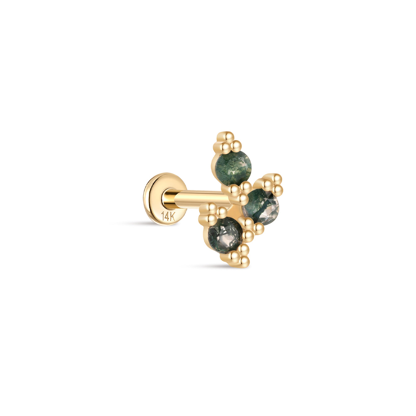 kosiner jewelry 14K Solid Gold Moss Agate Leaves Flatback Stud
