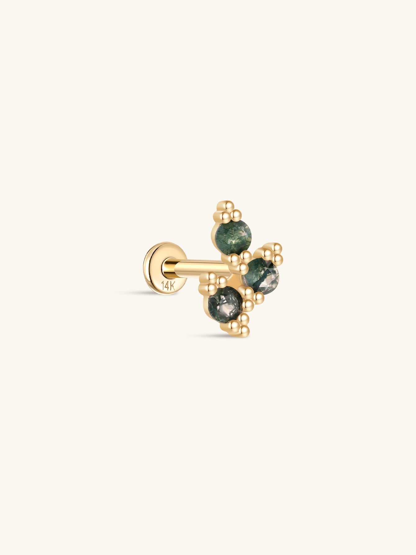 kosiner jewelry 14K Solid Gold Moss Agate Leaves Flatback Stud