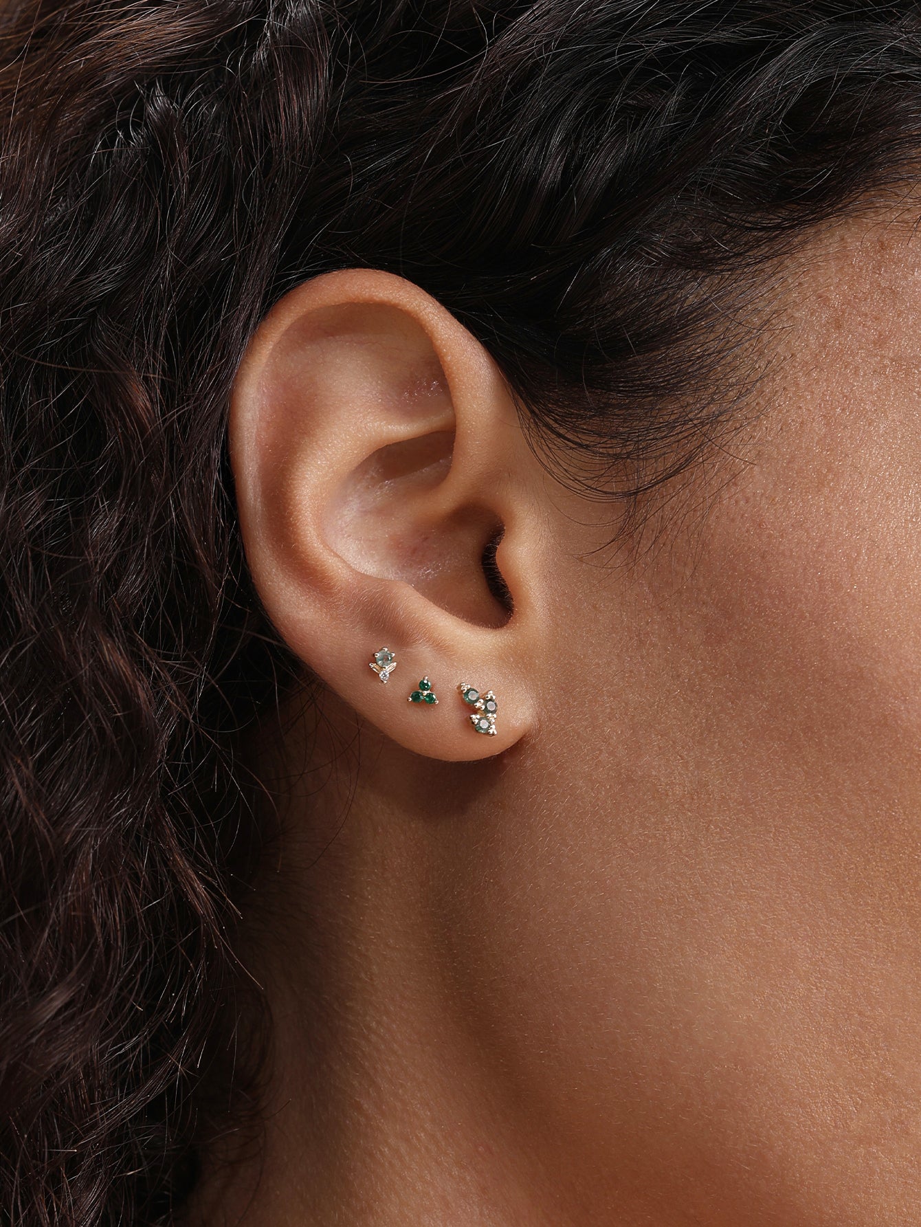 14K Solid Gold Lovely Moss Agate Flatback Stud