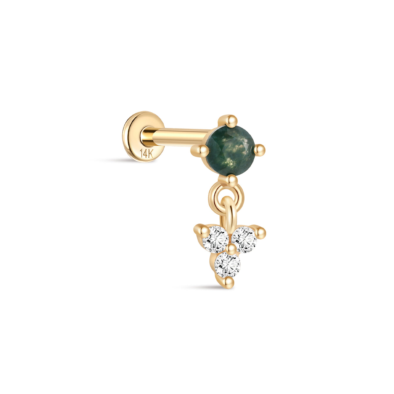 kosiner jewelry 14K Solid Gold Moss Agate Round Flatback Stud
