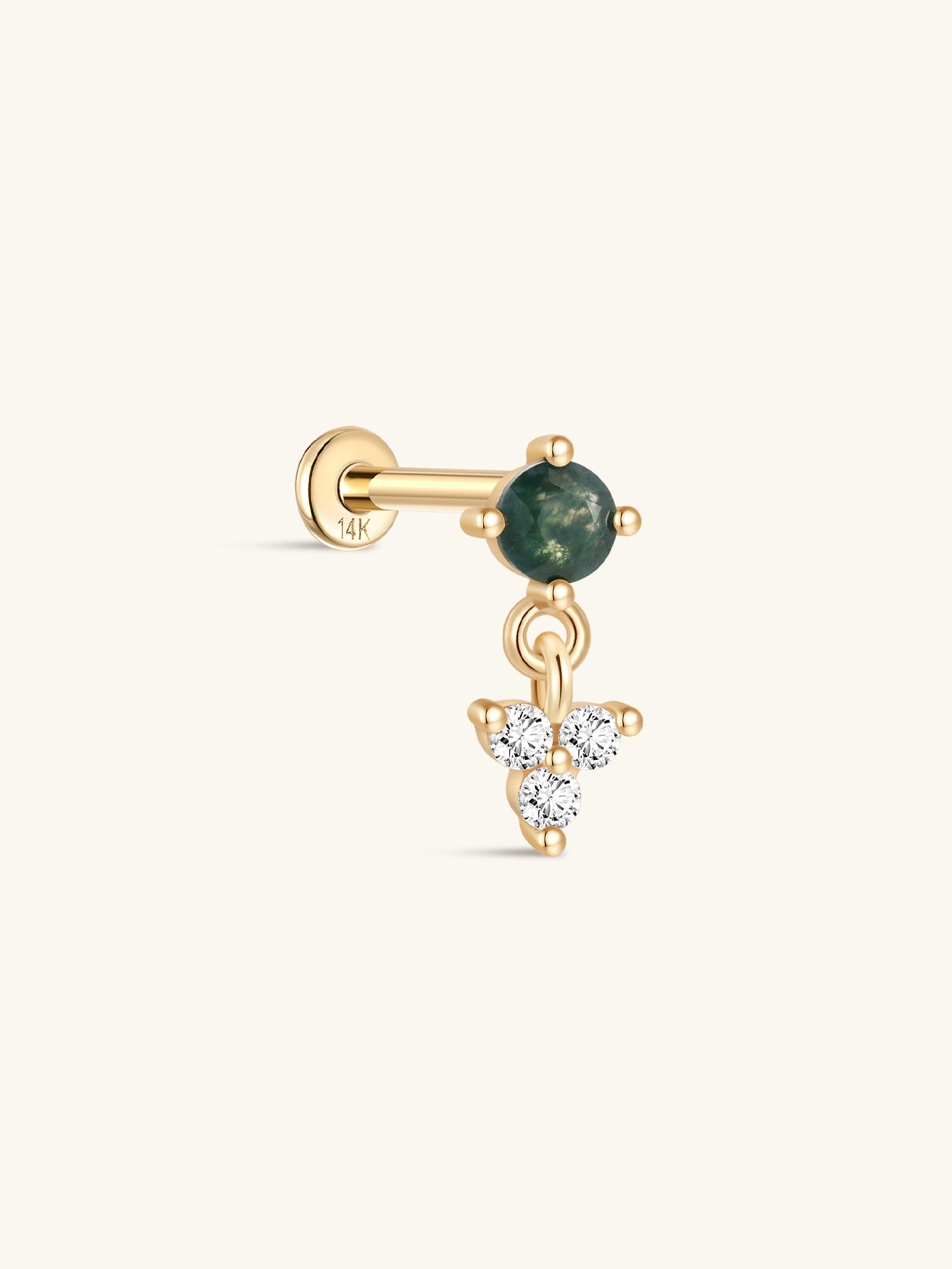 kosiner jewelry 14K Solid Gold Moss Agate Round Flatback Stud