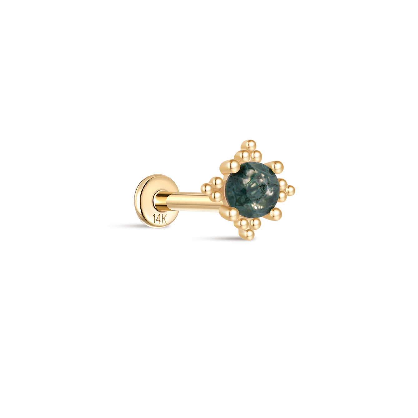kosiner jewelry 14K Solid Gold Moss Agate Classic Flatback Stud