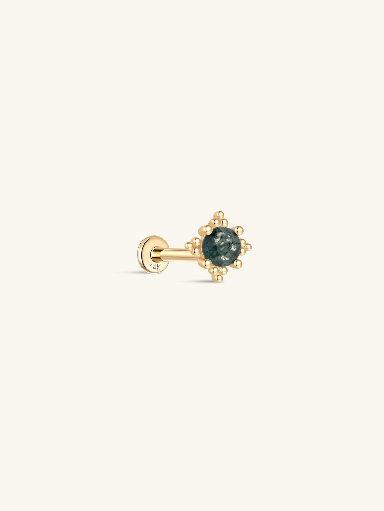14K Solid Gold Moss Agate Classic Flatback Stud