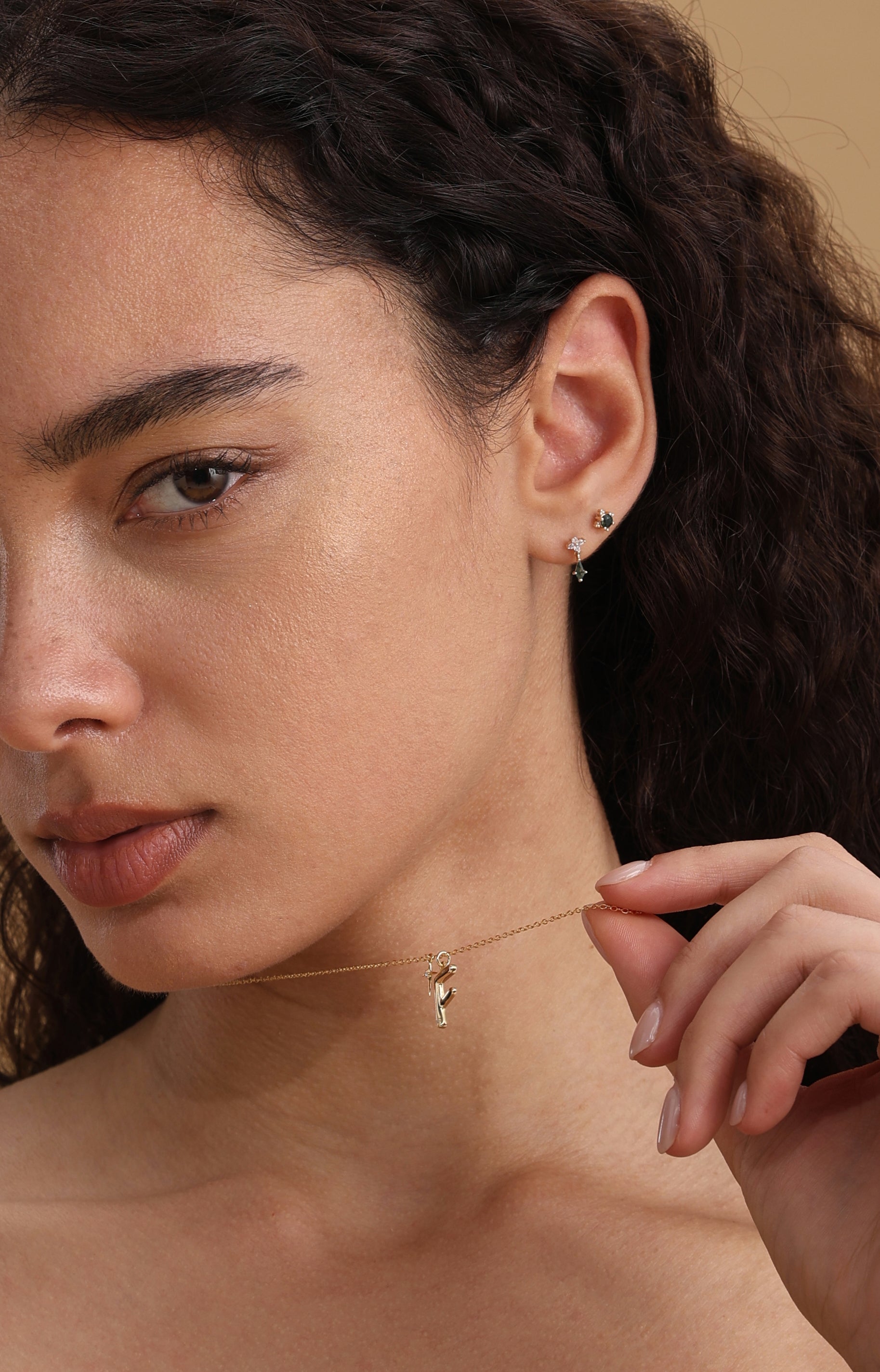 14K Solid Gold Moss Agate Flower Flatback Stud