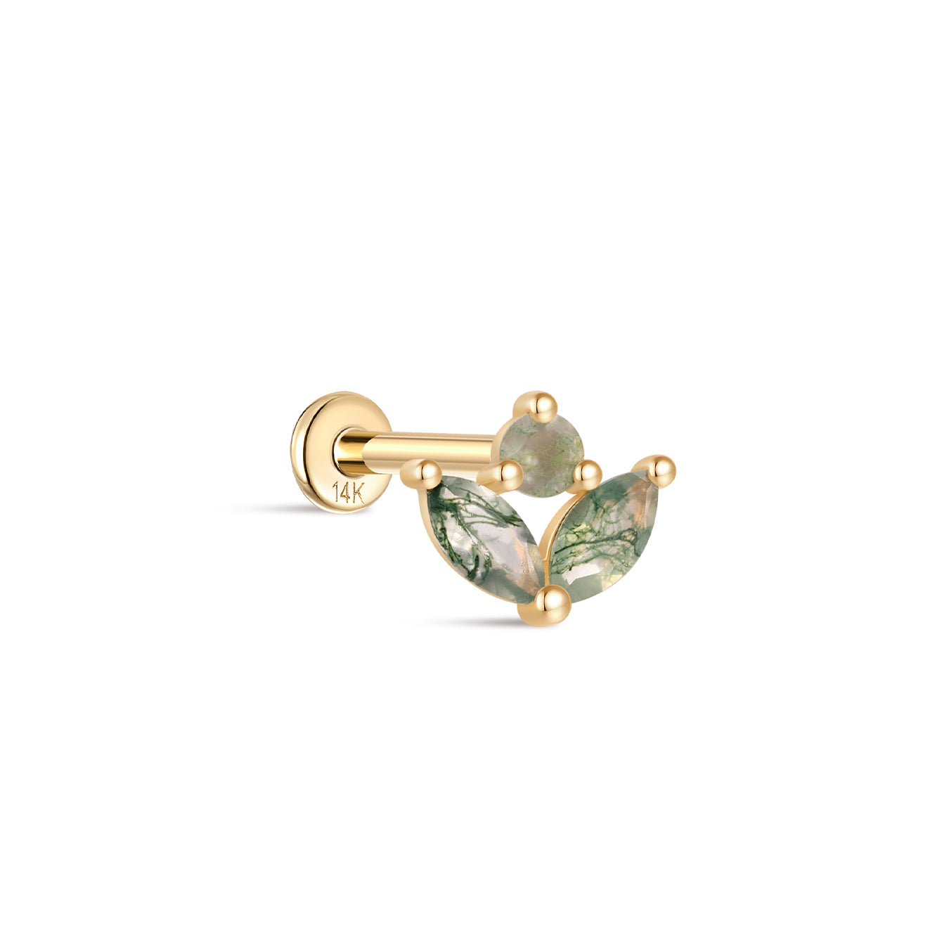 kosiner jewelry 14K Solid Gold Moss Agate Marquise Flatback Stud