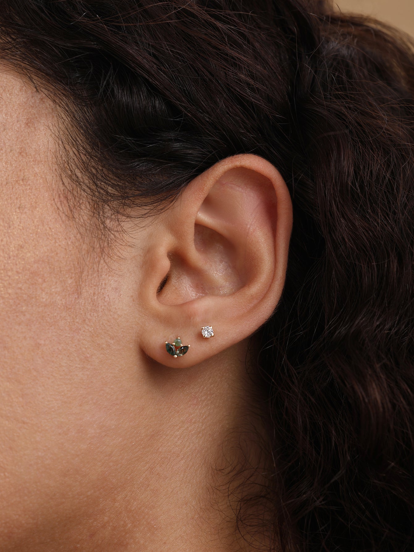 14K massief gouden mosagaat bladeren plaksteen Stud