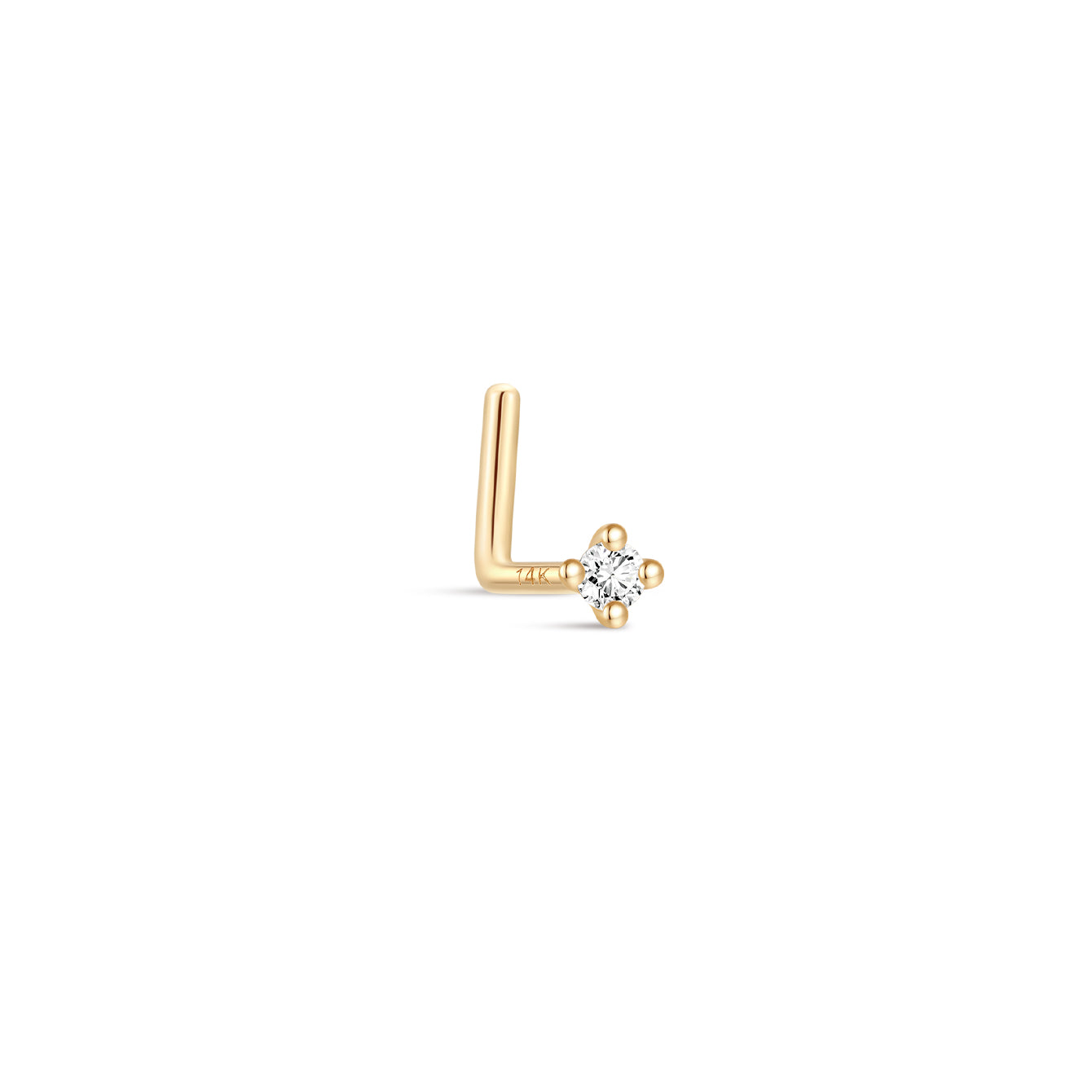 kosiner jewelry 14K Solid Gold L Shape Mini CZ Classic Nose Stud